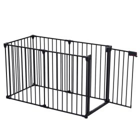 150 Adjustable Safety Gate 6 Panels Play Yard Metal Doorways Fireplace Fence Christmas Tree Fence G (Color: Black)